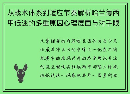 从战术体系到适应节奏解析哈兰德西甲低迷的多重原因心理层面与对手限制